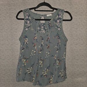 Mason & Belle Sleeveless Blouse Sage Green Crochet Lace Floral Top Women's Large